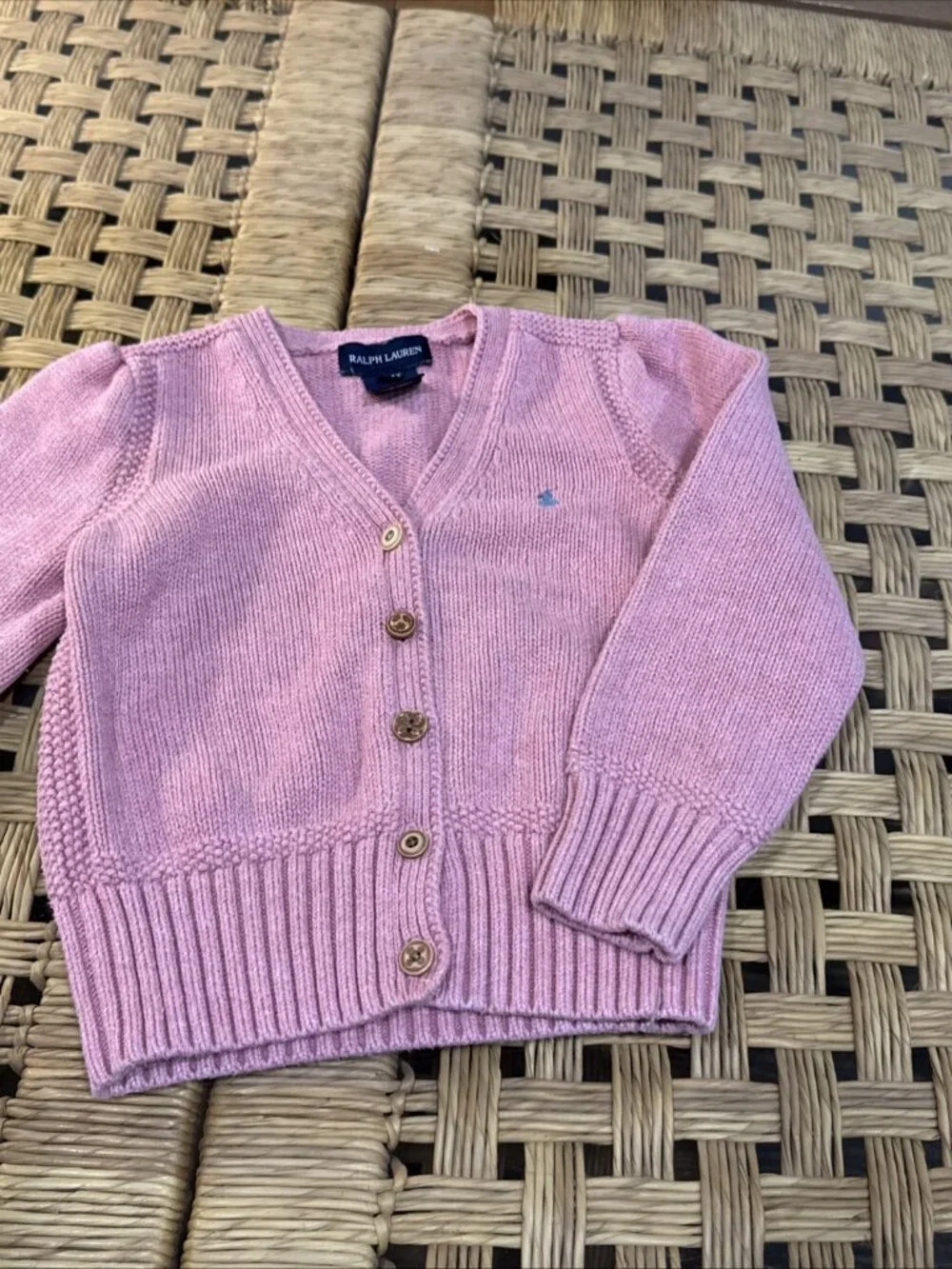 ralph lauren girls pink knit cardigan sweater 100% cotton size 4T